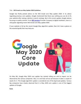 SEO broad core May Update 2020 Guidelines