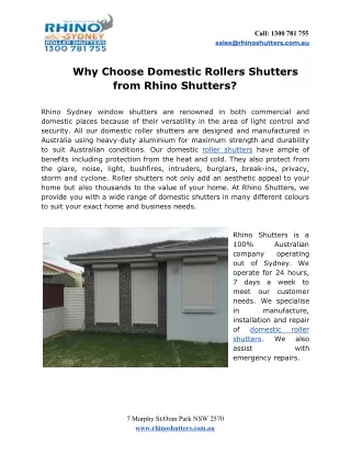 Why Choose Domestic Rollers Shutters from Rhino Shutters?