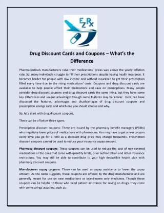 Drug Discount Cards and Coupons – What’s the Difference