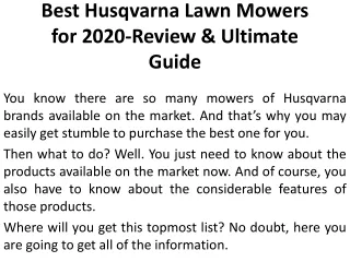 Best Husqvarna Lawn Mowers for 2020-Review & Ultimate Guide