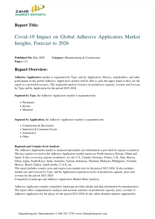 Adhesive Applicators Market Insights, Forecast to 2026