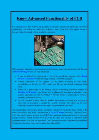 Know Advanced Functionality of PCB