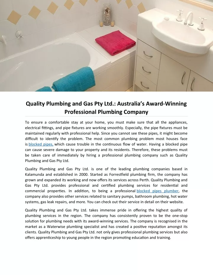 quality plumbing and gas pty ltd australia