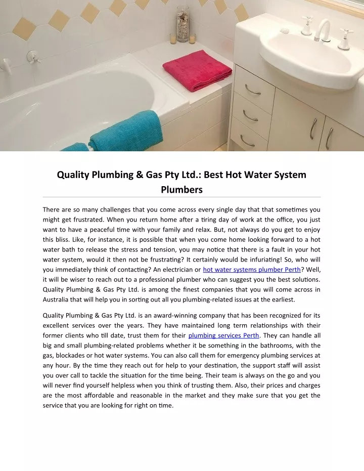 quality plumbing gas pty ltd best hot water