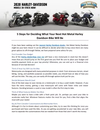 5 Steps for Deciding What Your Next Hot Metal Harley Davidson Bike Will Be