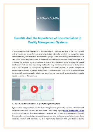 Benefits And The Importance of Documentation in Quality Management Systems