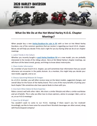 What Do We Do at the Hot Metal Harley H.O.G. Chapter Meetings?