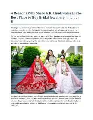 4 Reasons Why Shree G.K. Chudiwalas is The Best Place to Buy Bridal Jewellery in Jaipur