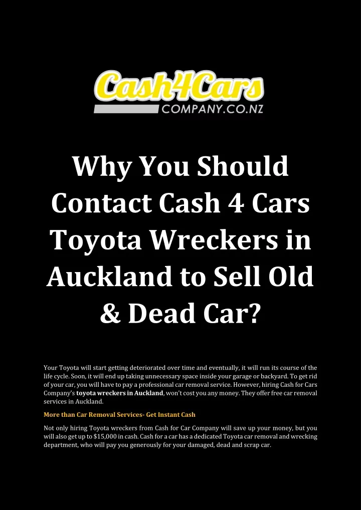 why you should contact cash 4 cars toyota