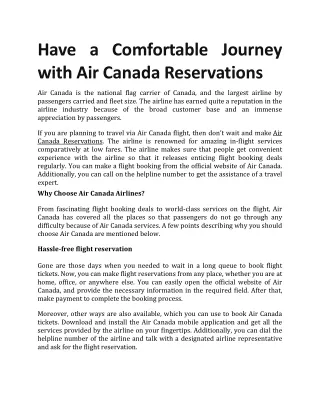 Have a Comfortable Journey with Air Canada Reservations