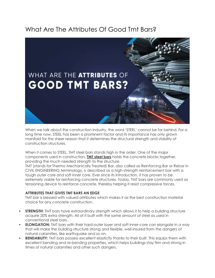 what are the attributes of good tmt bars