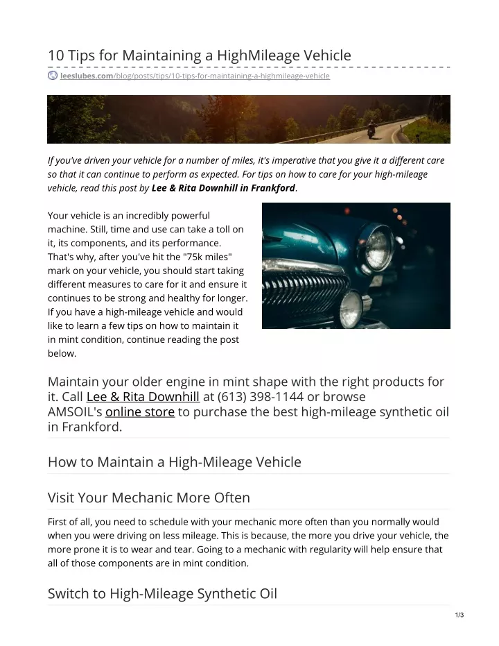 10 tips for maintaining a highmileage vehicle