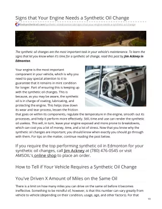 Signs that Your Engine Needs a Synthetic Oil Change
