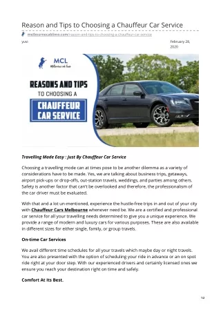 Reason And Tips To Choosing A Chauffeur Car Service
