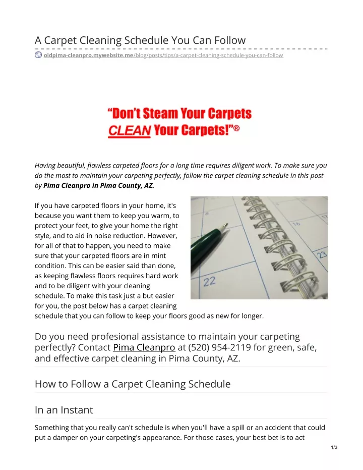 a carpet cleaning schedule you can follow
