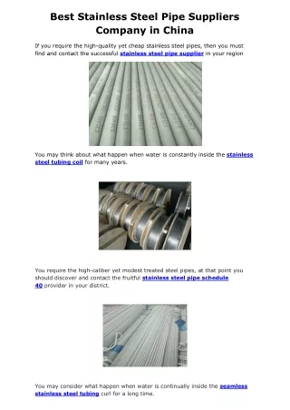 Best Stainless Steel Pipe Suppliers Company in China