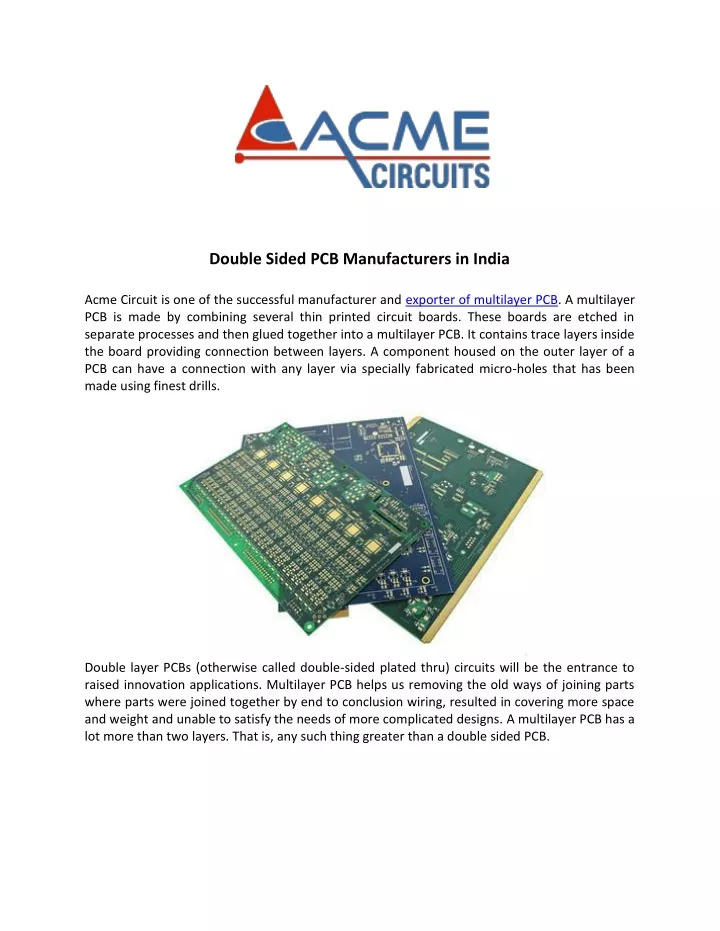 double sided pcb manufacturers in india acme
