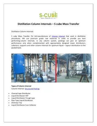 Distillation Column Internals -  S cube Mass Transfer