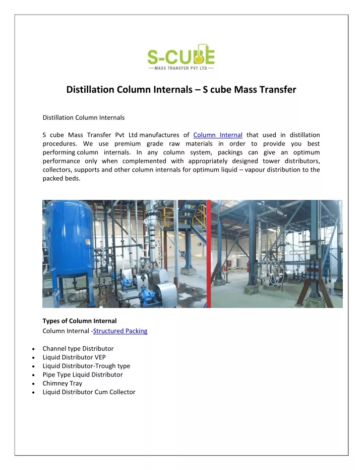 distillation column internals s cube mass transfer