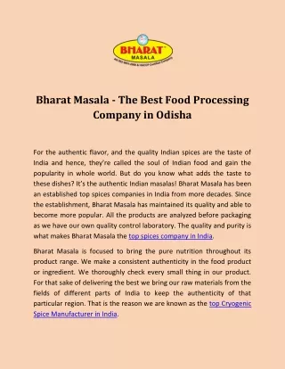 Bharat Masala - The Best Food Processing Company in Odisha