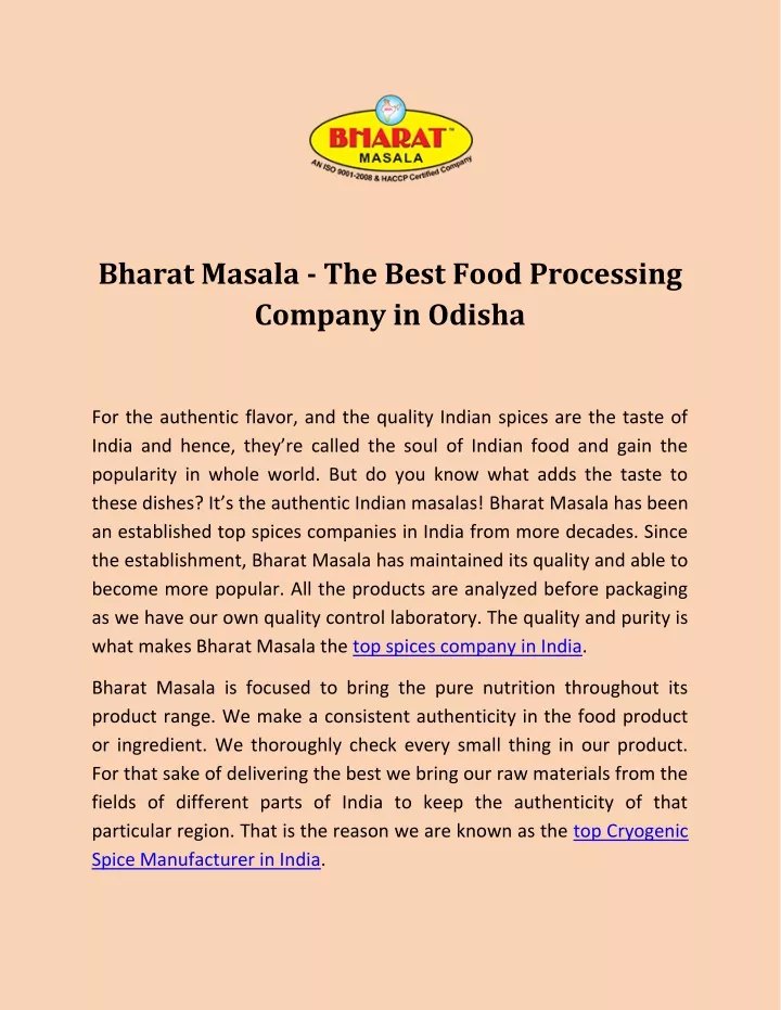bharat masala the best food processing company