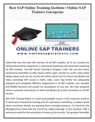 Best SAP Online Training Institute | Online SAP Trainers Gurugram