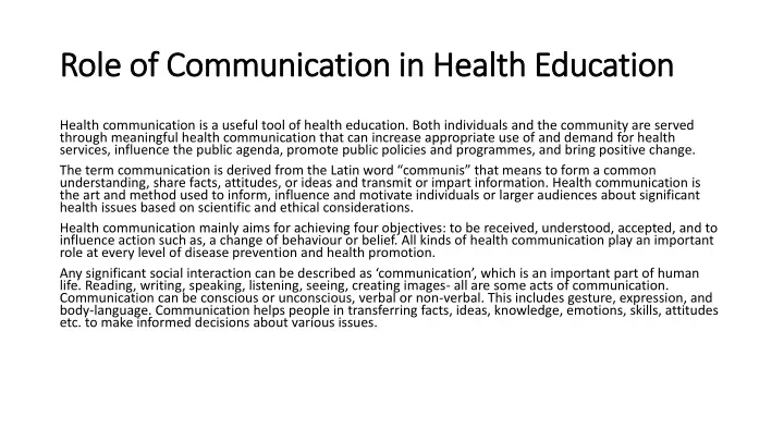 role of communication in health education
