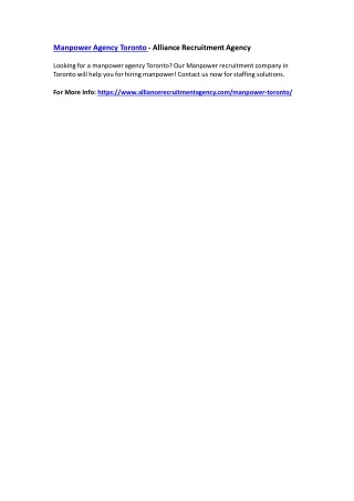 manpower agency toronto alliance recruitment