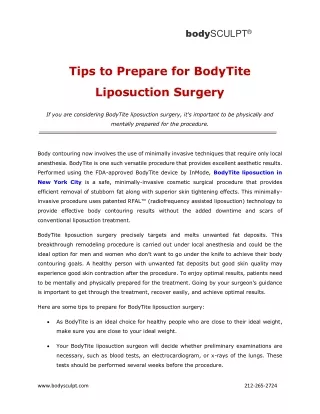 Tips to Prepare for BodyTite Liposuction Surgery
