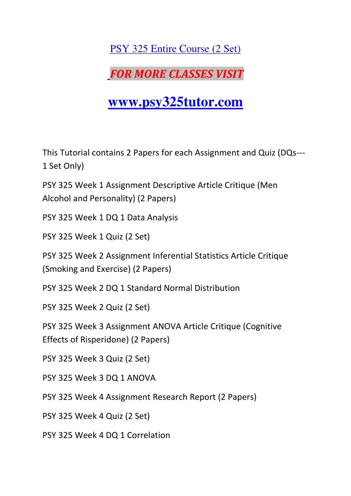 psy 325 entire course 2 set