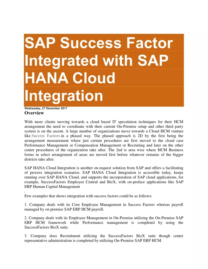 sap success factor integrated with sap hana cloud