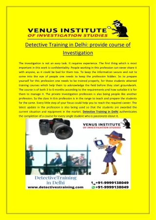 detective training in delhi provide course
