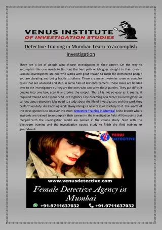 detective training in mumbai learn to accomplish
