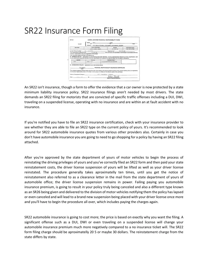 sr22 insurance form filing