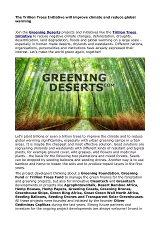 the trillion trees initiative will improve