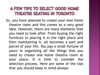 A few tips to select good home theatre seating in Toronto
