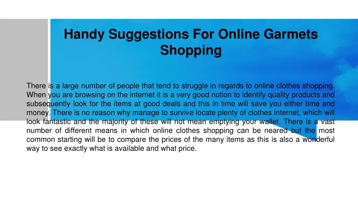 handy suggestions for online garmets shopping