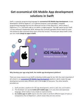 Get economical iOS Mobile App development solutions in Swift