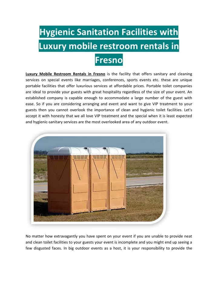hygienic sanitation facilities with luxury mobile