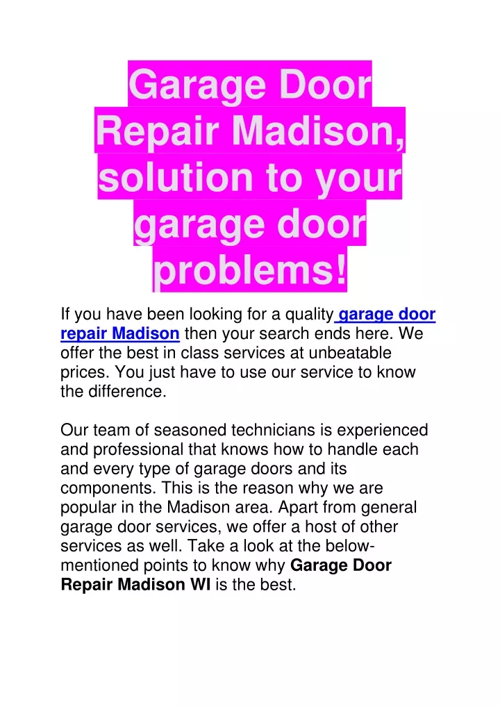 garage door repair madison solution to your