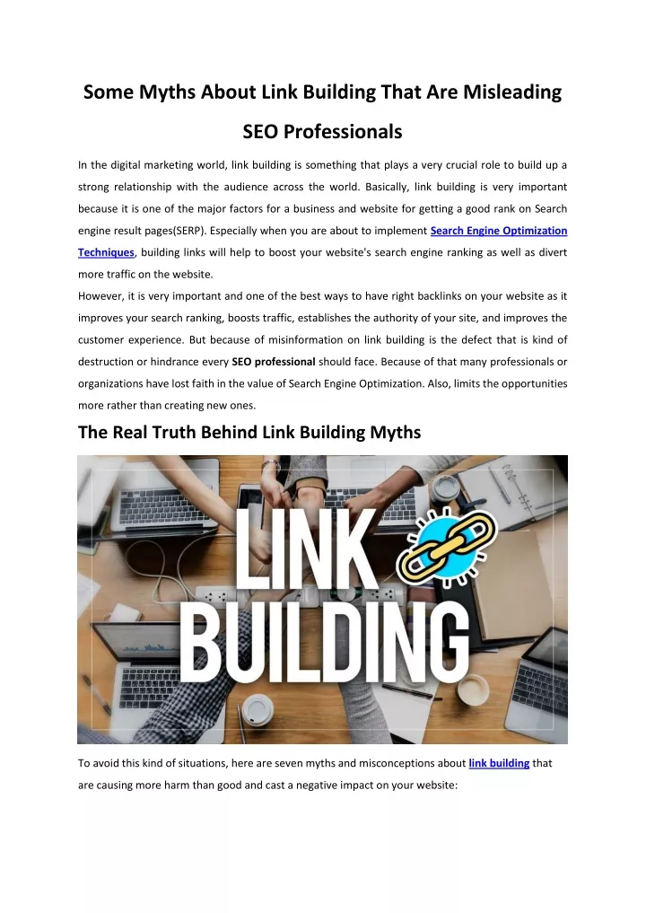 some myths about link building that are misleading