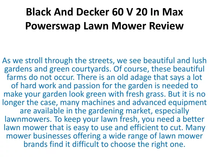 black and decker 60 v 20 in max powerswap lawn mower review