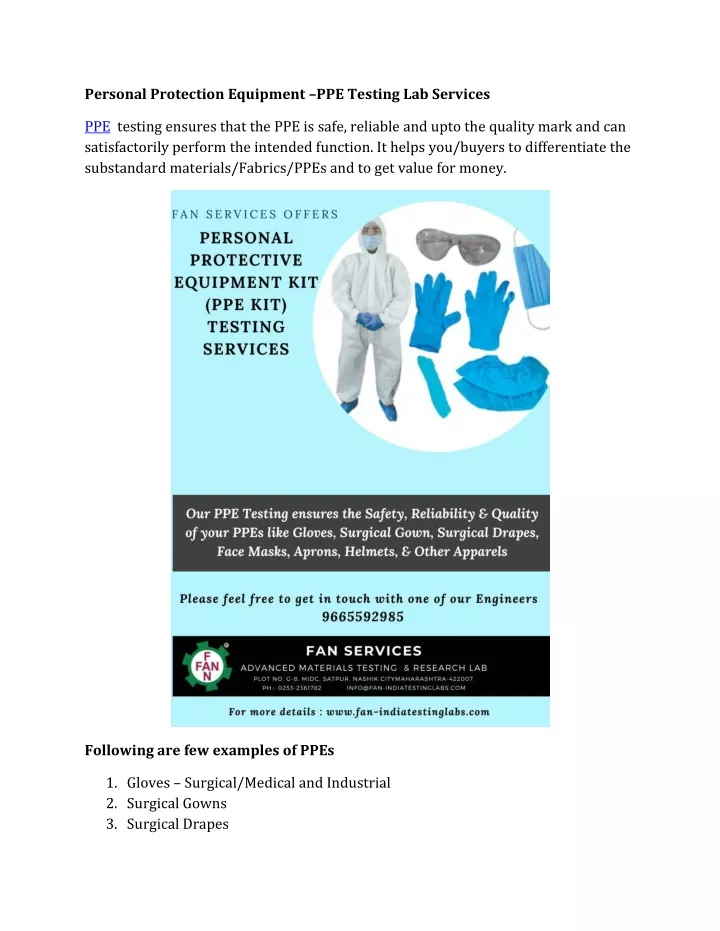 personal protection equipment ppe testing