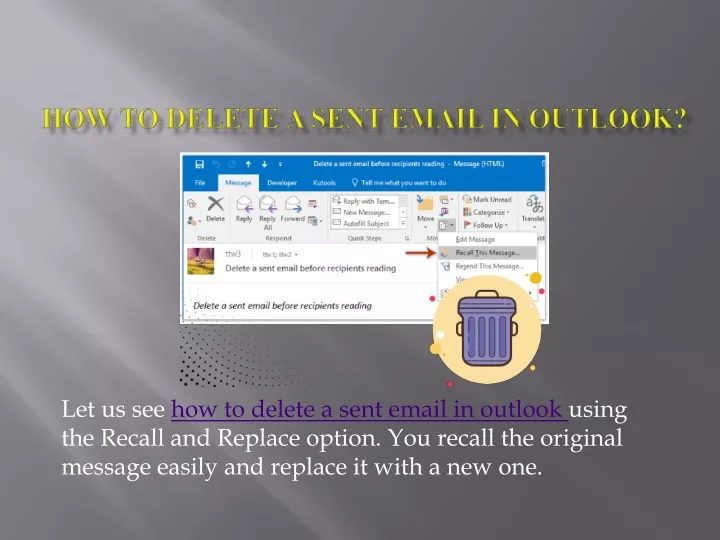 how to delete a sent email in outlook