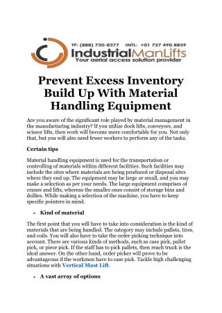 prevent excess inventory build up with material
