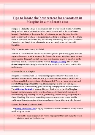Tips to locate the best retreat for a vacation in Morgins in a moderate cost - PDF