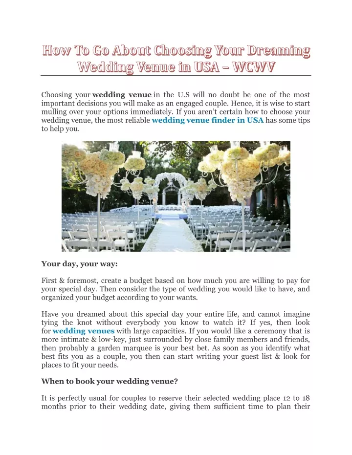 choosing your wedding venue in the u s will