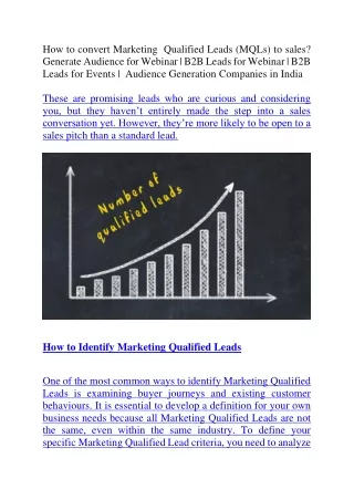 How to convert Marketing  Qualified Leads (MQLs) to sales?