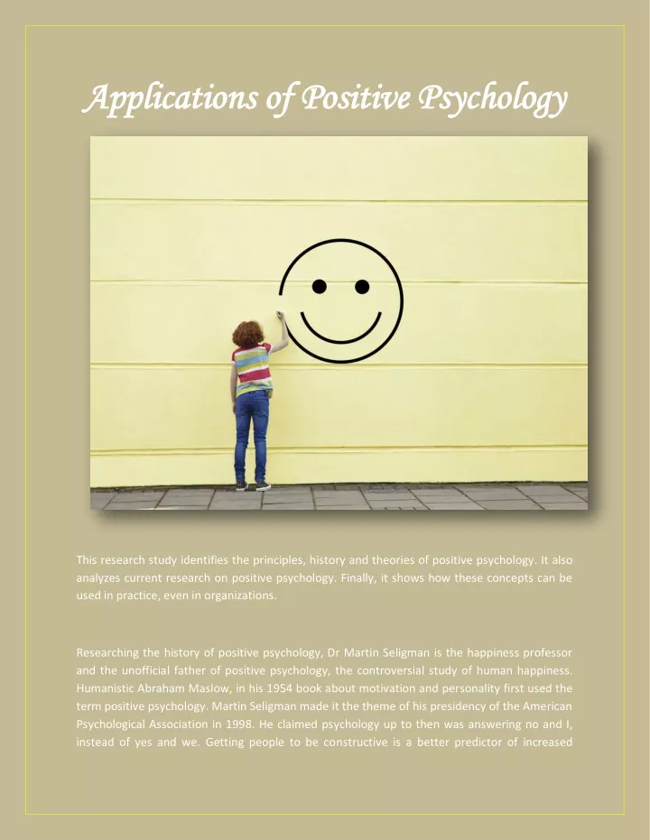 applications of positive psychology applications