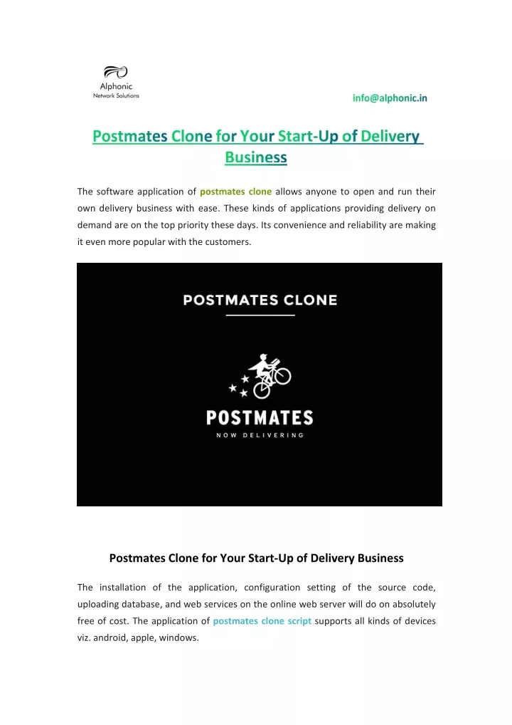 the software application of postmates clone